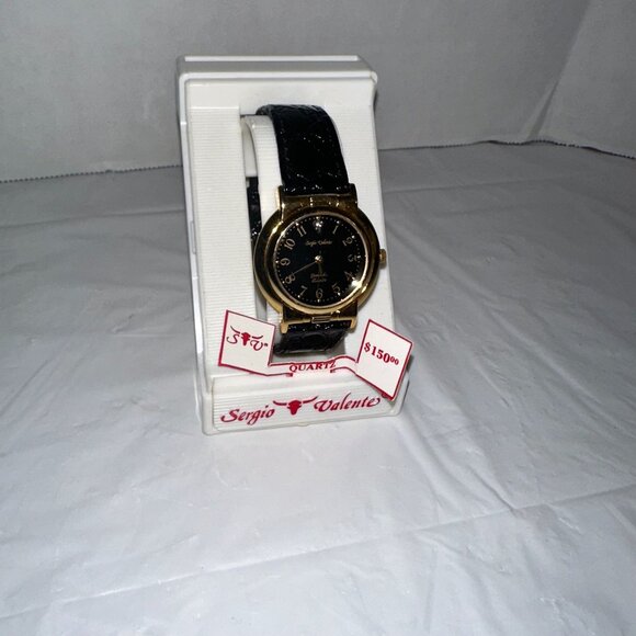 Sergio Valente Black & Gold Quartz Watch With Leather Strap - Picture 1 of 4